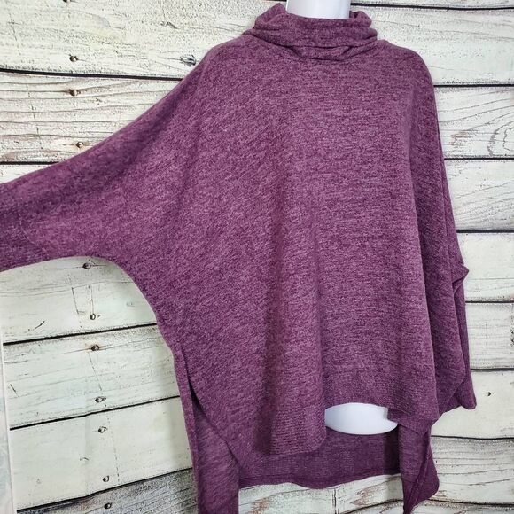 Zenana Women’s Purple Cowl Neck Oversized Poncho Sweater XL - Picture 3 of 7